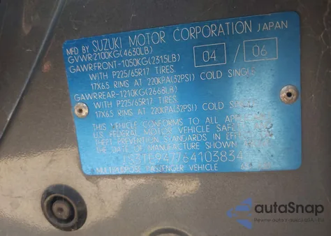 2006 Suzuki Grand Vitara Luxury z USA, uszkodzony, nr VIN JS3TE947764103834